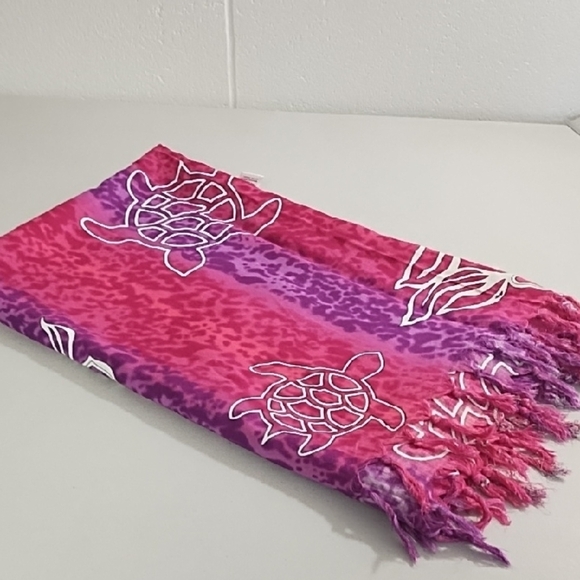 Hibiscus Collection Pink and Purple Sarong Large Beach Scarf Sea Turtle - Picture 7 of 7